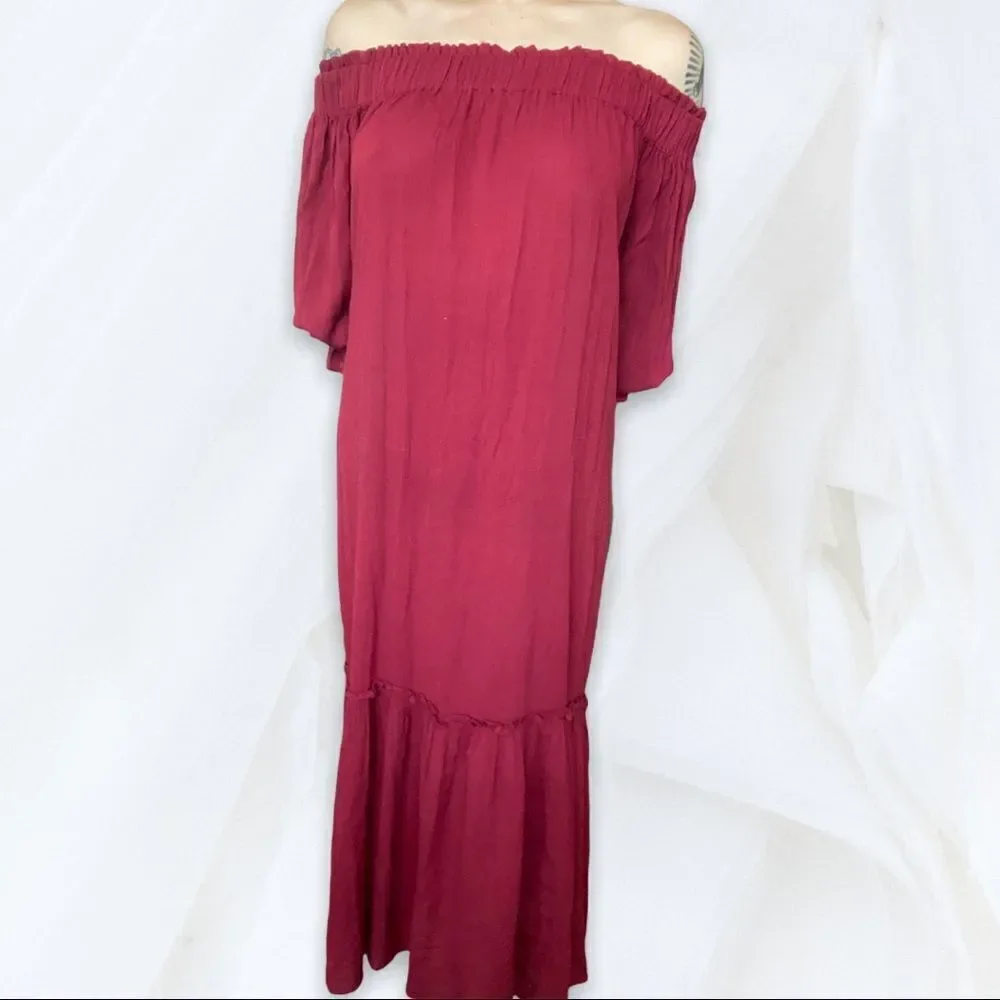Renamed (M) Boho Maroon Off Shoulder Dress